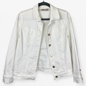 Chico's Soft White Jean Jacket Classic Cropped Style with gold tone buttons 0 S